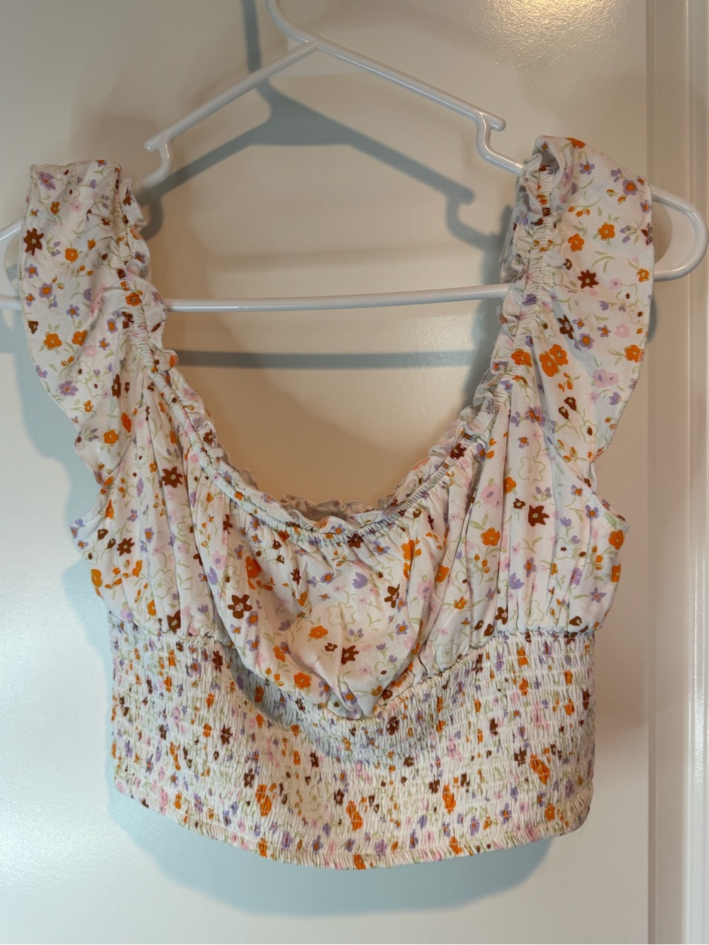 La Hearts Cream Floral Smocked Crop Top with Ruffle Straps